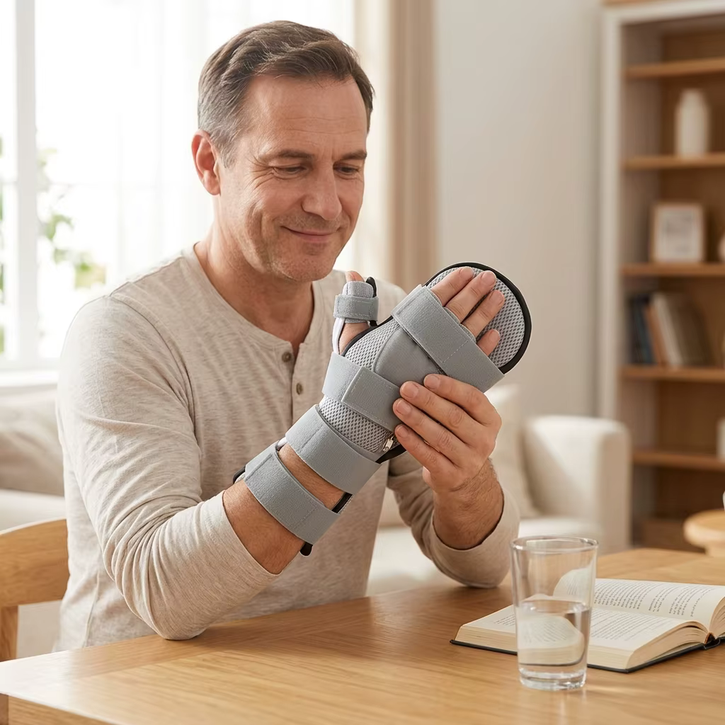 Attelle orthopédique à cinq doigts amovible avec sangle de soutien du poignet pour la rééducation et l'usage quotidien