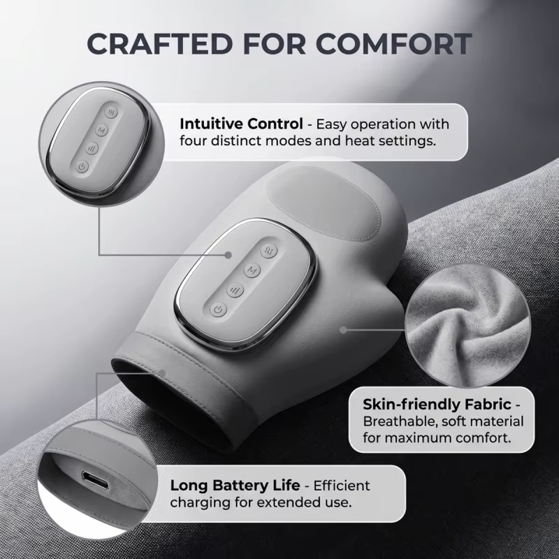 Gants de massage à compression d'air avec thérapie thermique - 3 modes pour soulager l'arthrite et le syndrome du canal carpien
