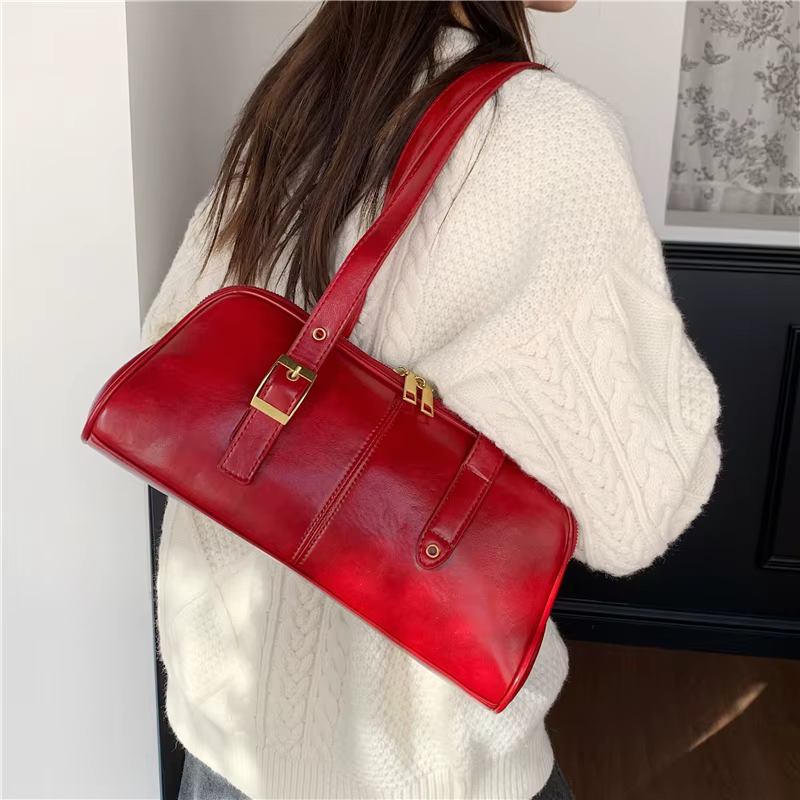 Grands sacs à bandoulière d'affaires pour femmes, fourre-tout Simple pour dames, sac sous les bras en cuir Pu, grand sac à main bordeaux