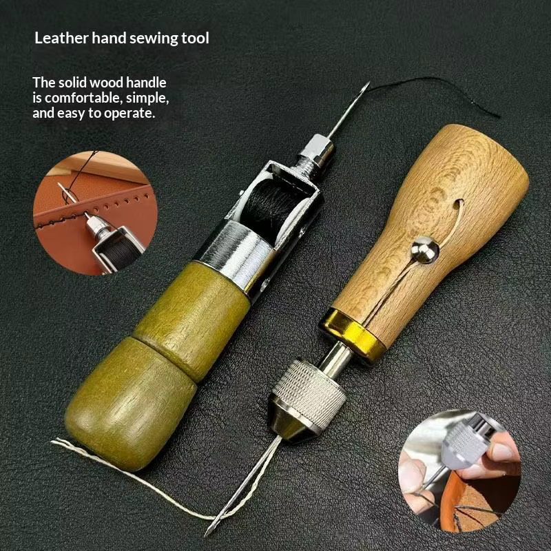 Kit de couture à la main pour le cuir, complet avec 1 ensemble de fils cirés et outils de finition pour projets de bricolage en cuir