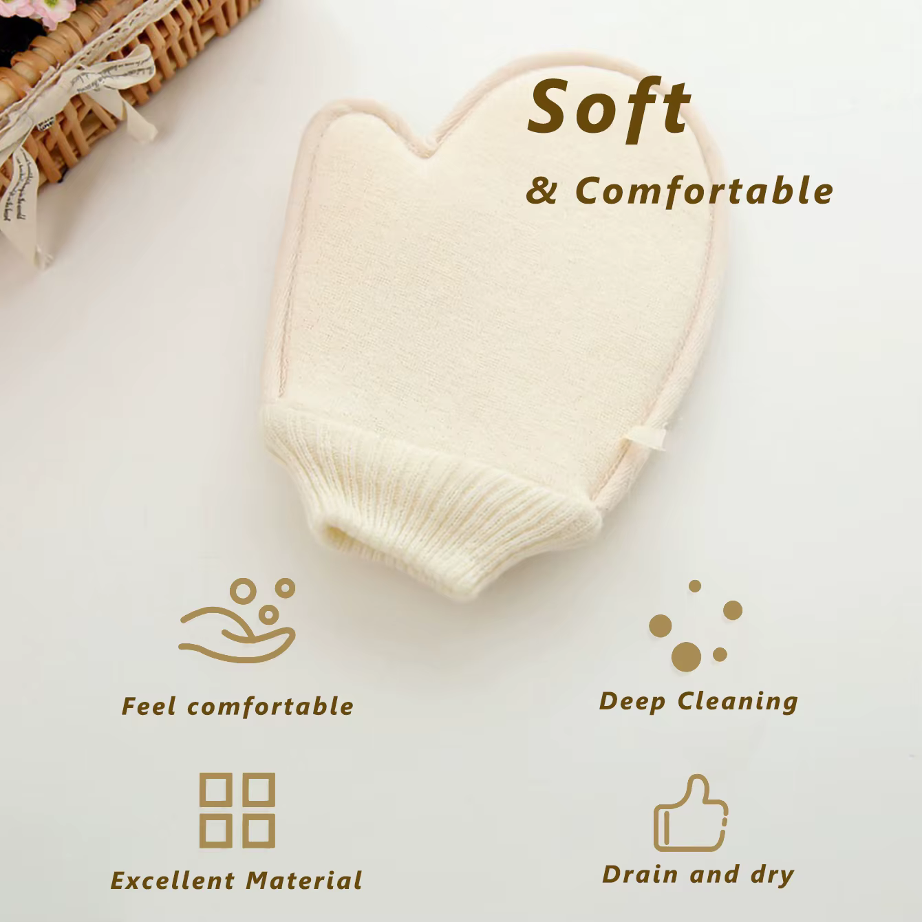 Gant de douche 2 en 1, gommage corporel