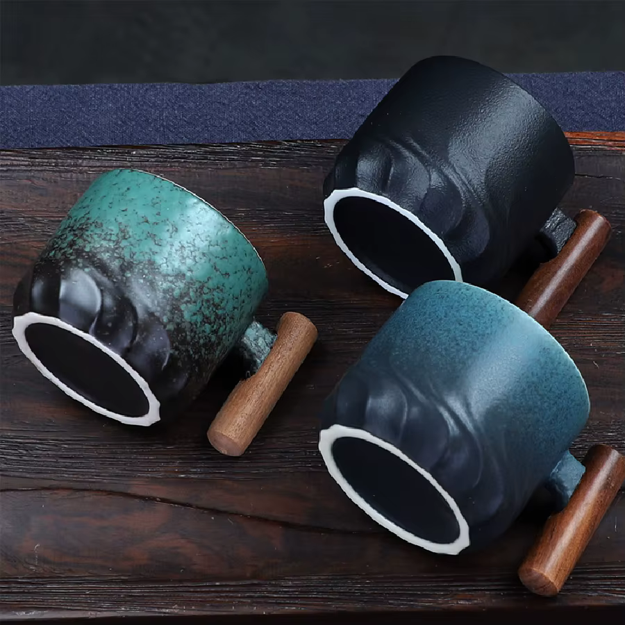 Tasse à café créative faite à la main, exquise, Vintage, avec manche en bois, tasses, verres, cuisine, Bar à manger, maison