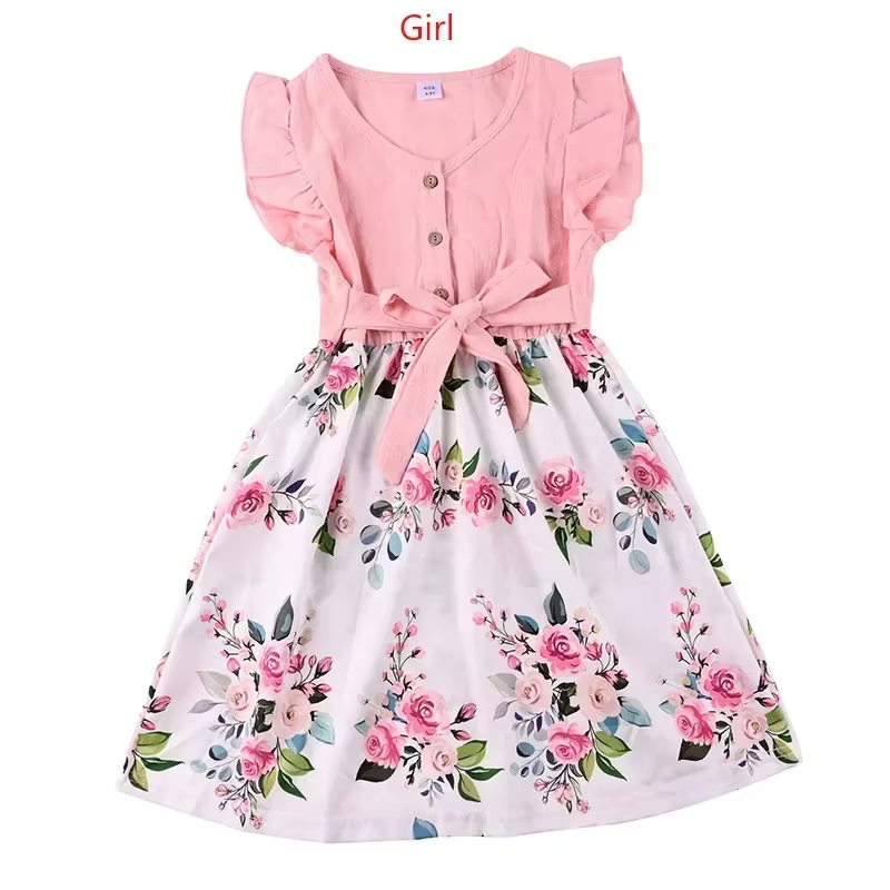 Mère fille Macthing robes famille ensemble fleur maman