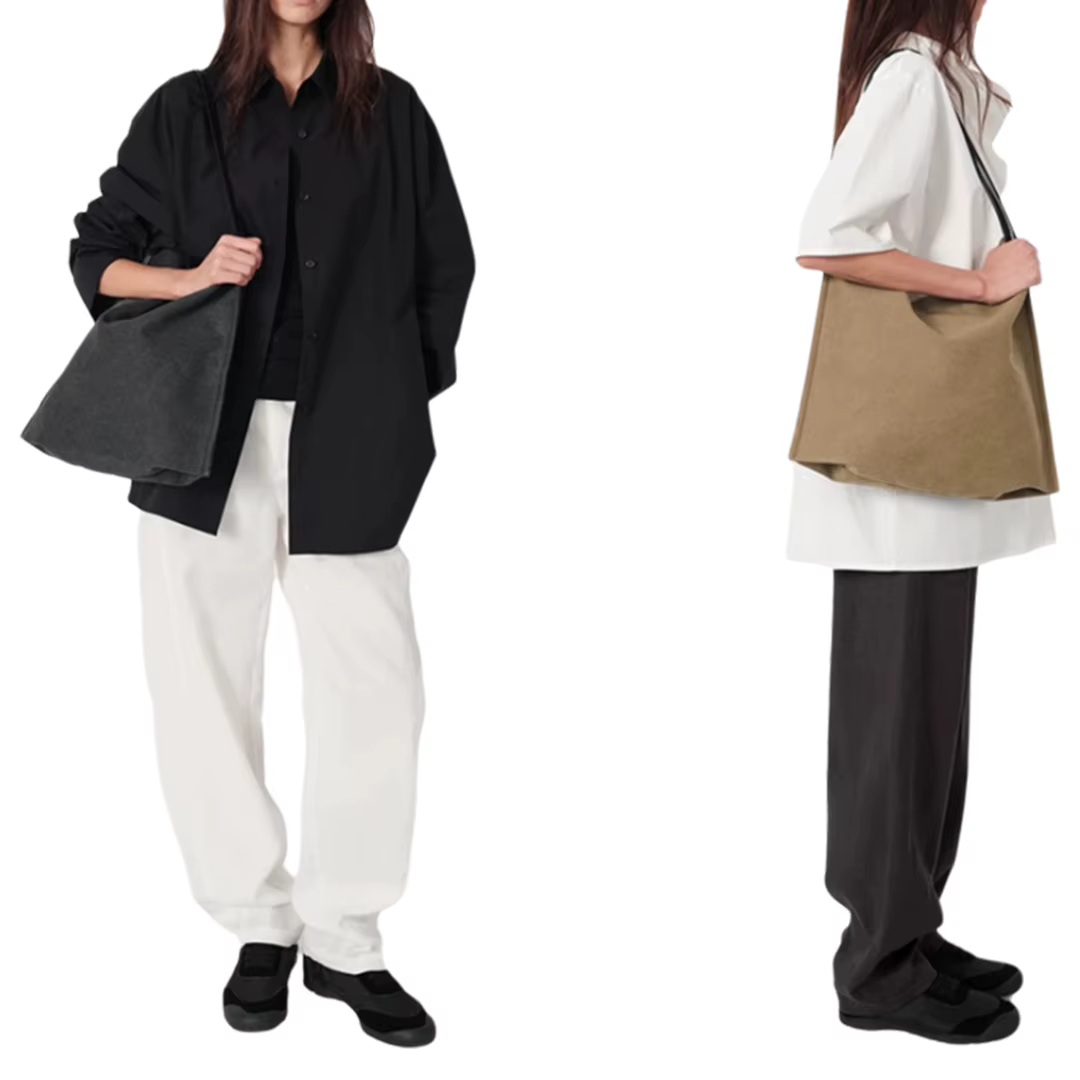 Sac Fourre-tout en Toile pour Femme avec Poignées en Cuir Véritable Grande Capacité Sac à Épaule Style Minimaliste Style Japonais et Coréen Décontracté Pour Usage Quotidien Pour le Travail Pour l'Écol