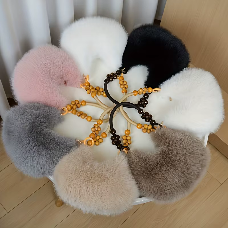 Faux sac à main pour femme, sac fourre-tout en peluche avec sangle accentuée de perles, sacs à main élégants à fermeture éclair, sacs à bandoulière pour tous les jours