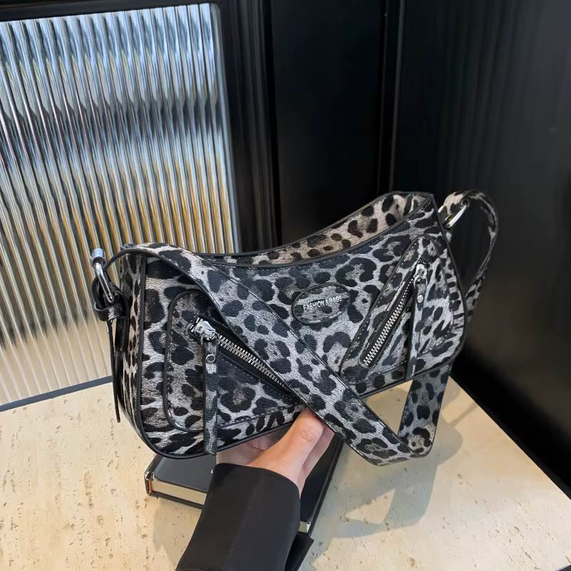 Sac à bandoulière demi-lune en cuir PU, sac à main de styliste de Style Punk, sac à aisselles rétro imprimé léopard, 2025