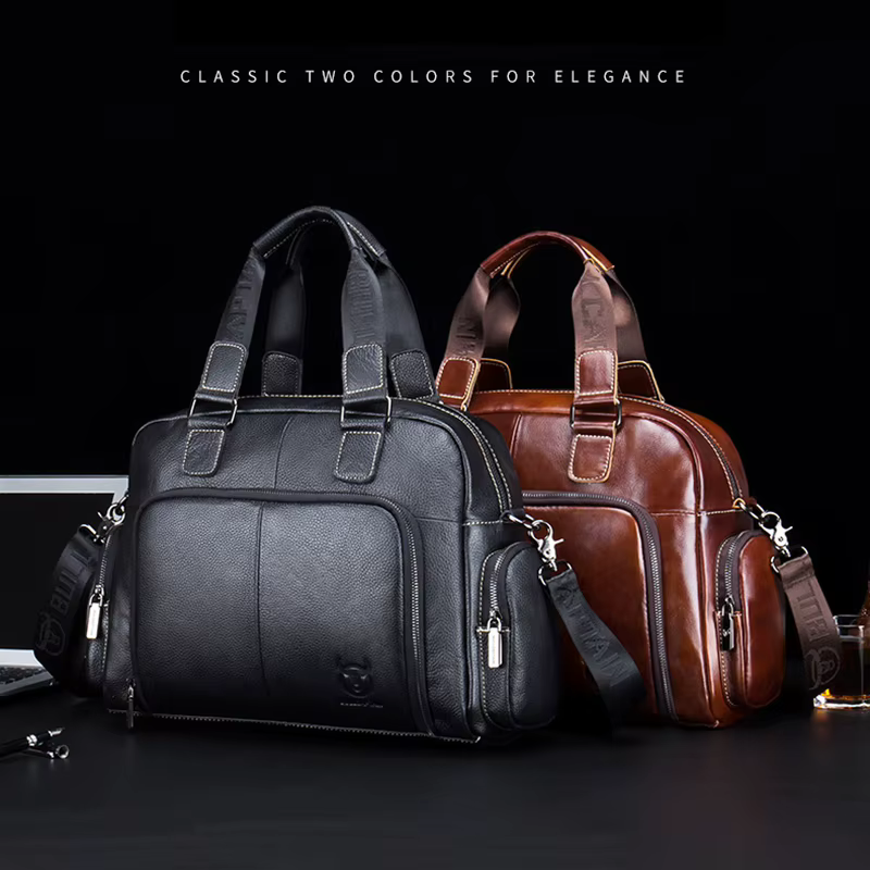 Sac à main en cuir véritable pour homme, sac de voyage en cuir de vachette de luxe, fourre-tout décontracté, étui à bombes, sac latéral professionnel lancé par ordinateur portable