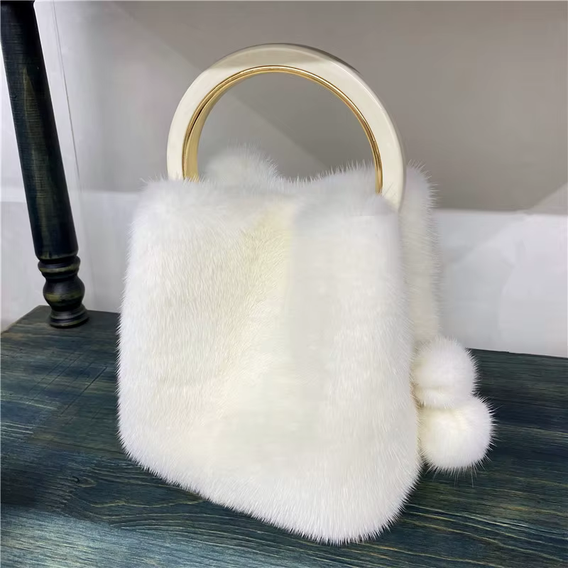 Sac à main en fourrure de vison naturelle pour femmes, sacs de luxe haut de gamme carrés en vraie fourrure avec poignée supérieure, sacs à bandoulière de grande capacité pour femmes
