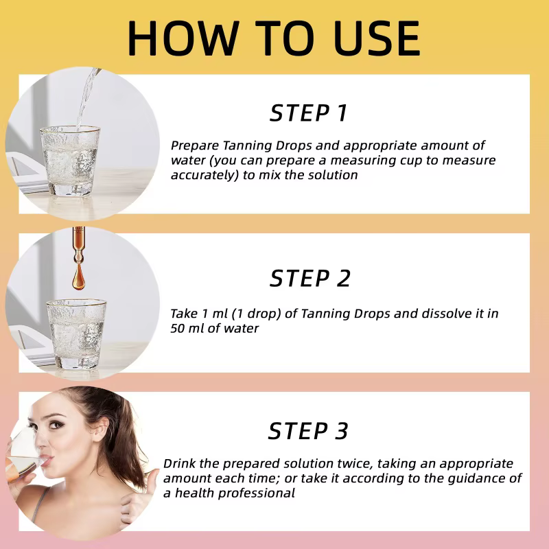 Gouttes autobronzantes 60 ml - Formule vitaminée à la bêta-carotène pour un éclat naturel sans exposition aux UV.