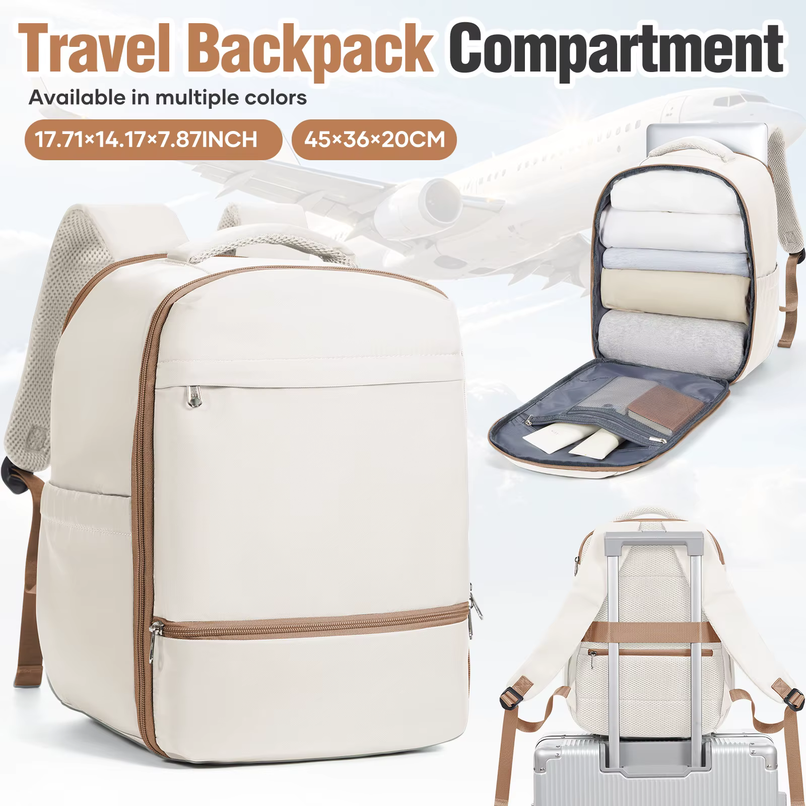 Sac à dos de voyage pour avion 45x36x20 pour bagages à main Easyjet, sac à dos de voyage, sac de cabine, sac à dos pour ordinateur portable pour femme, sac d'école