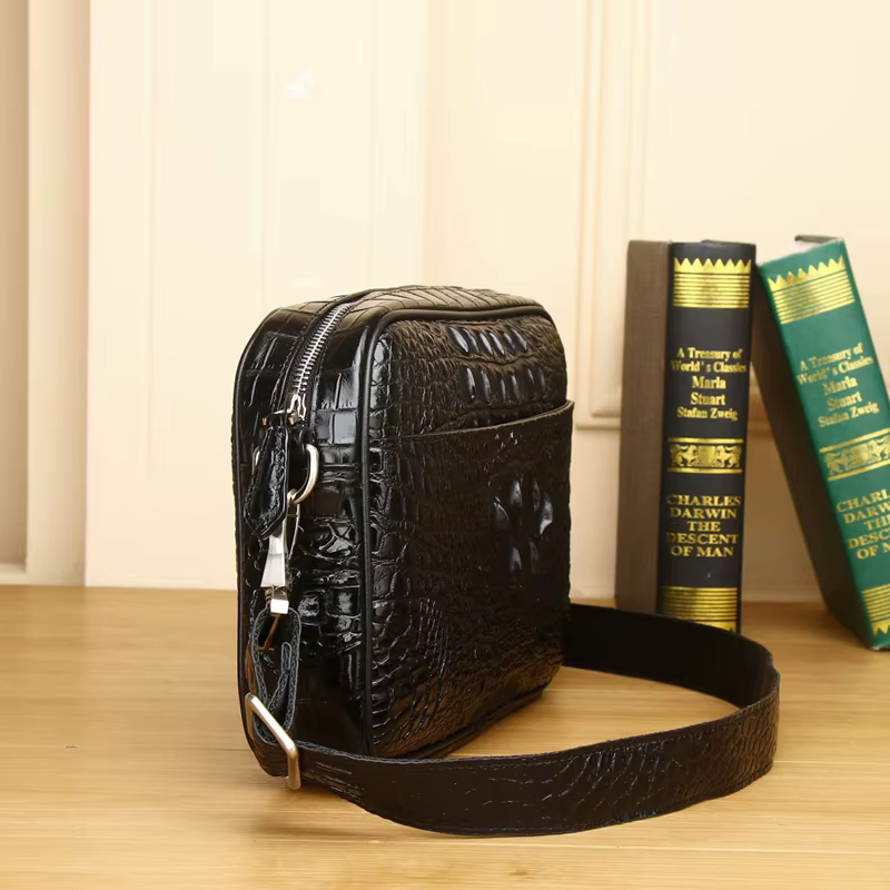 Sac à main en alligator en cuir véritable pour homme, grande capacité, porte-documents d'affaires, sac à bandoulière, sac en peau de cercle véritable, mode