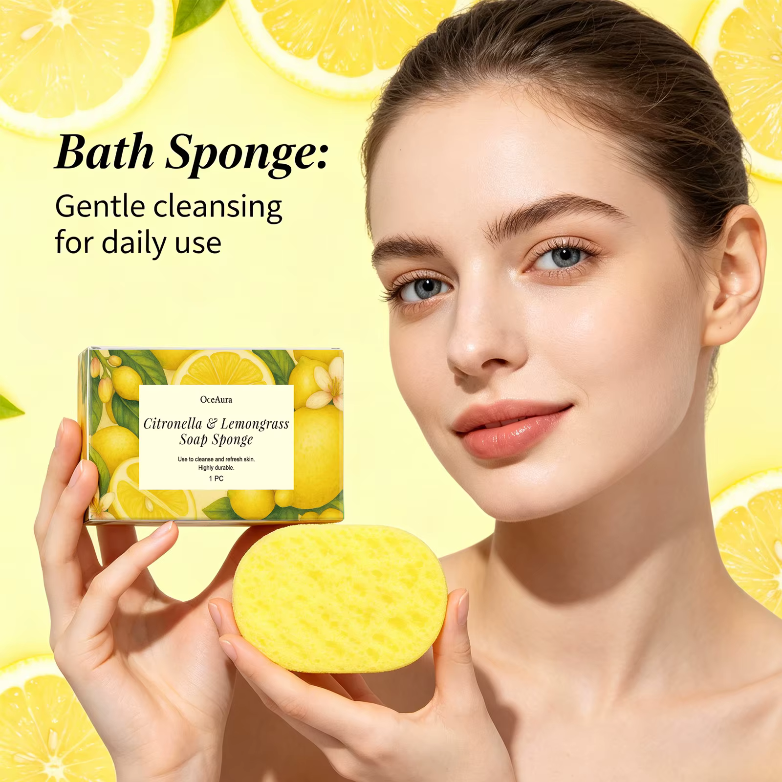 Éponge de bain exfoliante à la citronnelle et au citron pour le contrôle du sébum