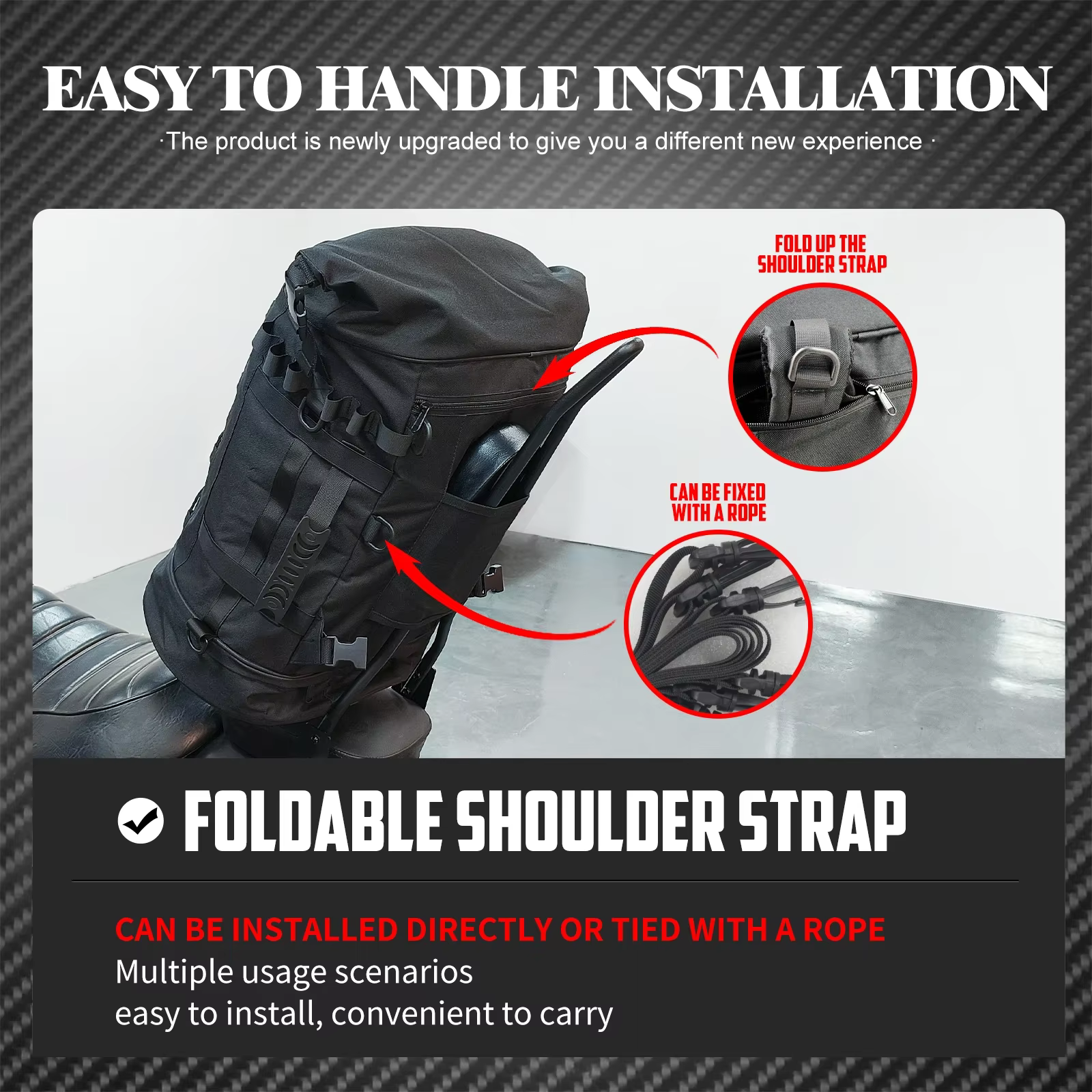Sac à dos de bagage pour moto 50L-85L, sac de dossier avec sangles, sac de support arrière extensible universel pour la plupart des motos