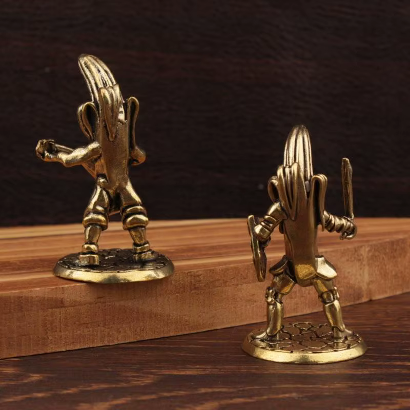 Figurine de joueur de guitare banane en laiton, Vintage, faite à la main, banane de samouraï pour hommes, décor de collection pour la maison et le bureau
