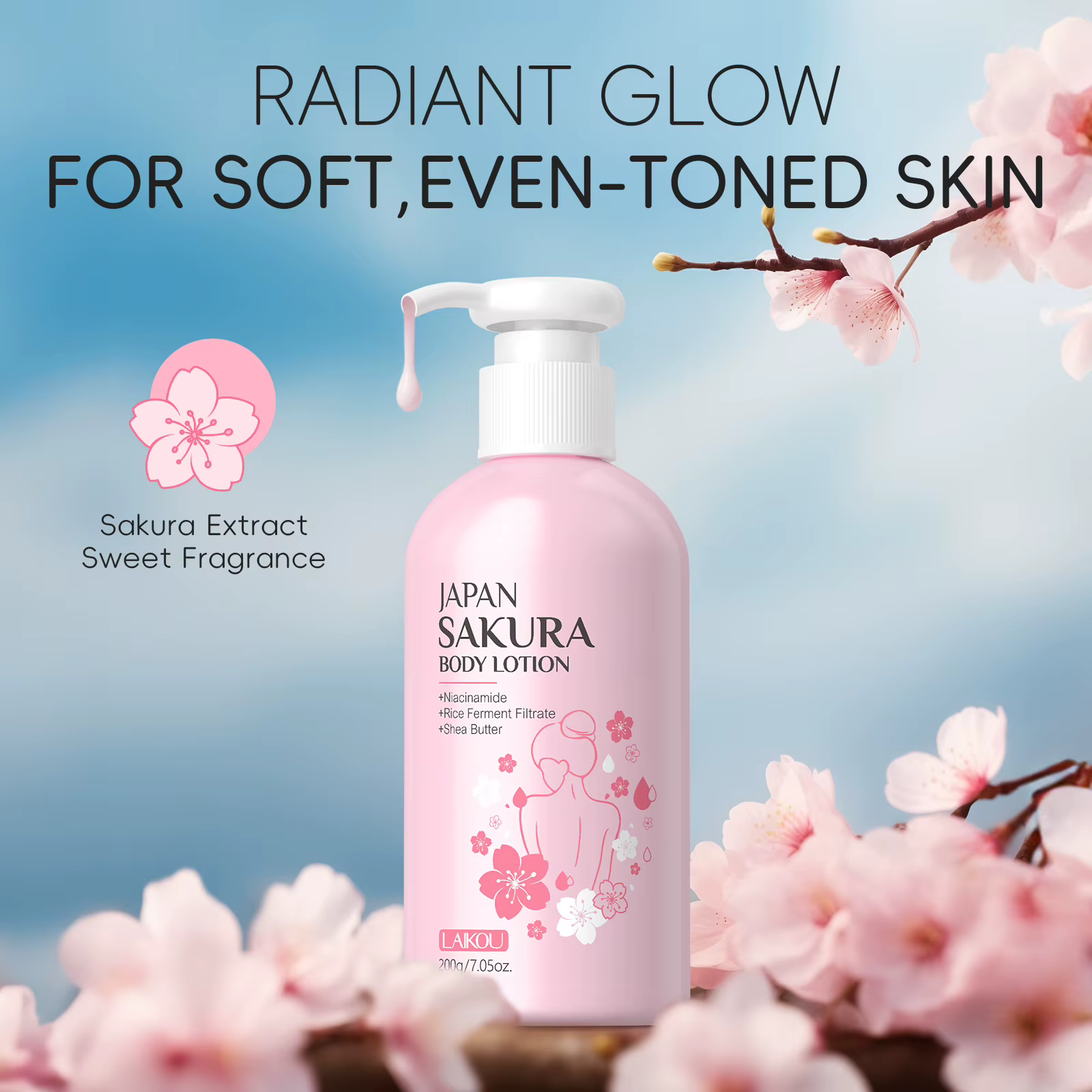LAIKOU japon Sakura Lotion pour le corps nourrissante hydratant