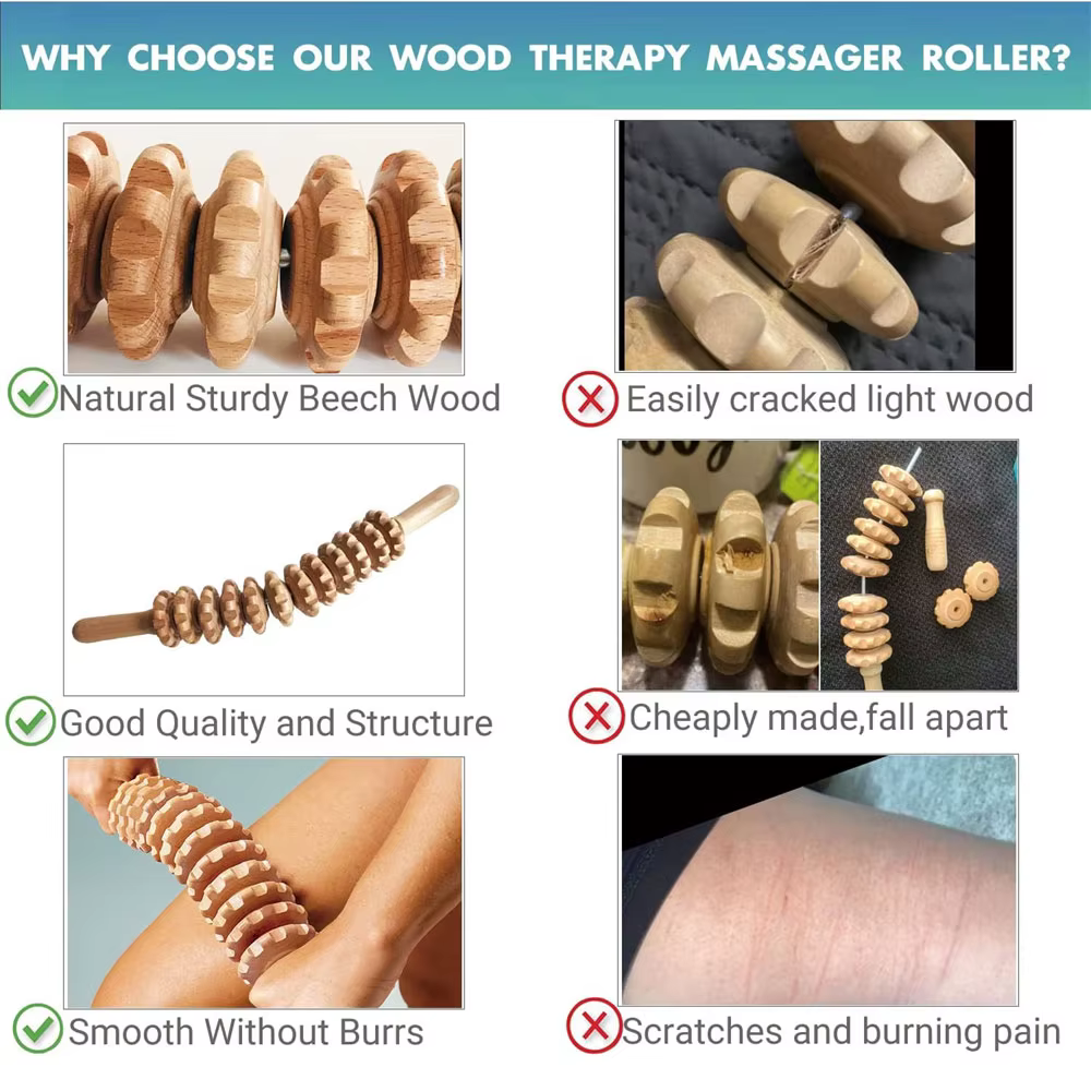 Rouleau de massage en bois naturel incurvé pour la taille et les cuisses