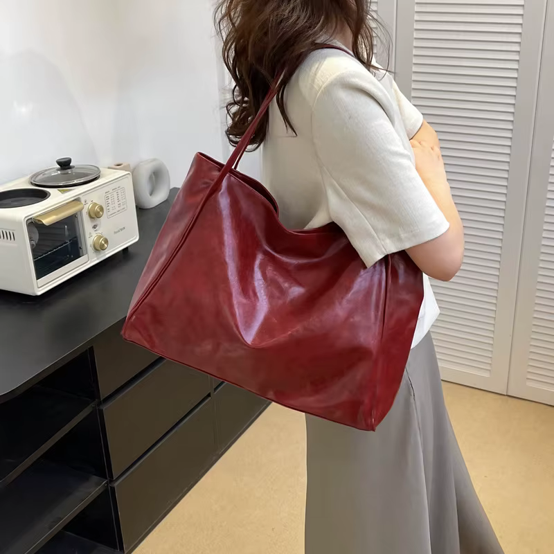 Sac fourre-tout pour femme, pochette sous le bras tendance, grande capacité, sac à bandoulière en cuir PU souple, sac rétro à porter en travers du corps, sacs seau décontractés et portables