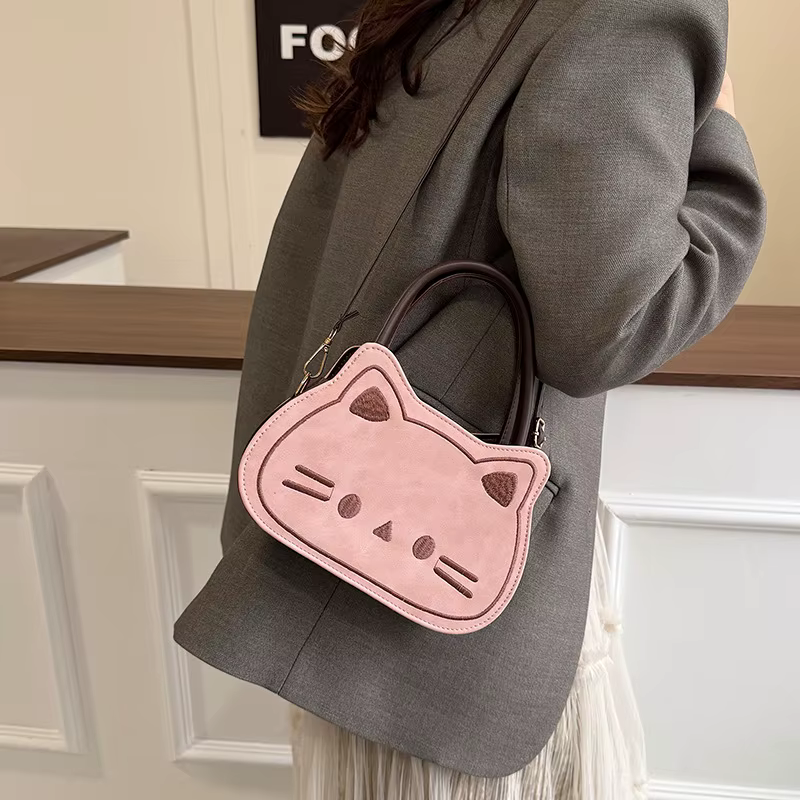 Sac à main chat mignon, sac à bandoulière pour femme, sac à bandoulière dessin animé tendance, style frais et doux automne-hiver, en PU