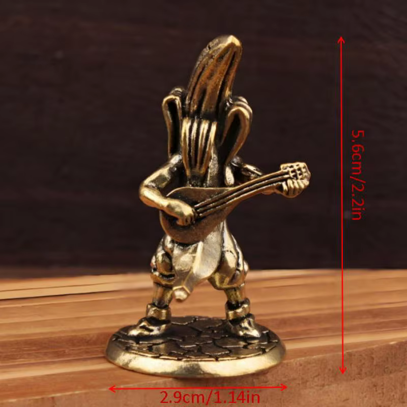 Figurine de joueur de guitare banane en laiton, Vintage, faite à la main, banane de samouraï pour hommes, décor de collection pour la maison et le bureau