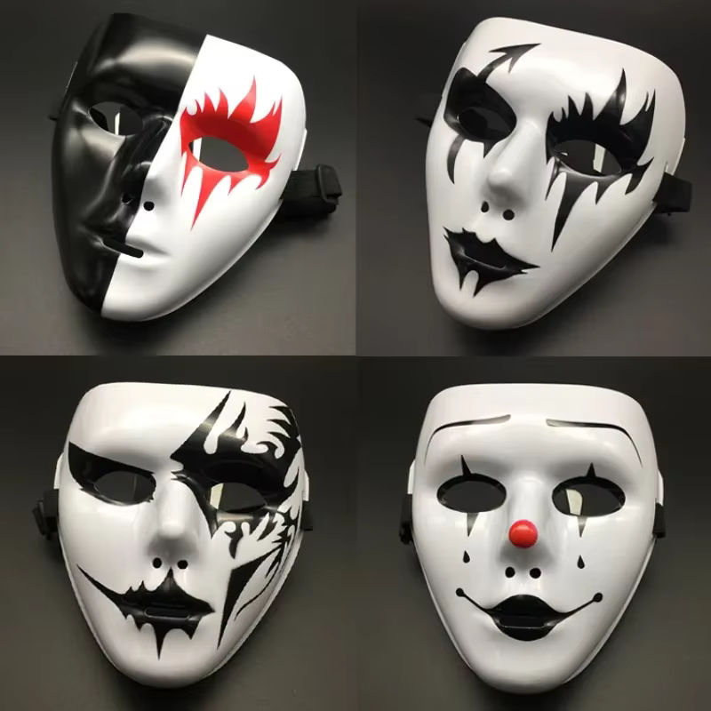 Accessoires d'Halloween Mascarade Performance Masque complet peint à la main Blanc Danse de rue Masque pour les yeux adulte Clown de la mort Noir Or