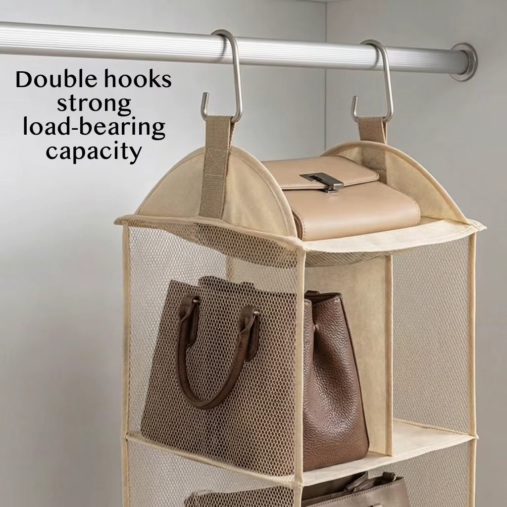 Organisateur de sacs à main pour placard, support suspendu pour sacs à main et pochettes, anti-poussière, multi-niveaux