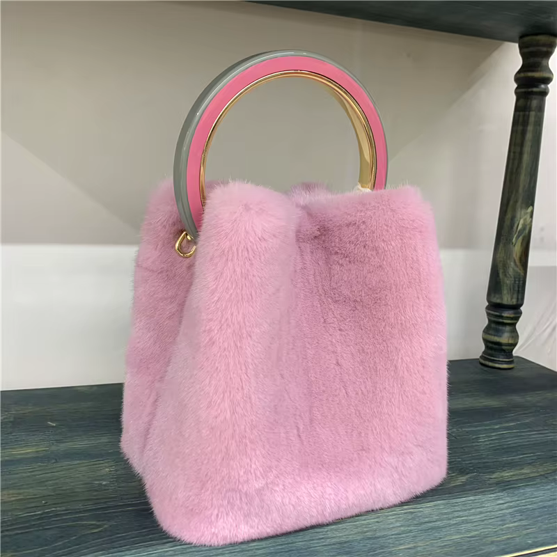 Sac à main en fourrure de vison naturelle pour femmes, sacs de luxe haut de gamme carrés en vraie fourrure avec poignée supérieure, sacs à bandoulière de grande capacité pour femmes