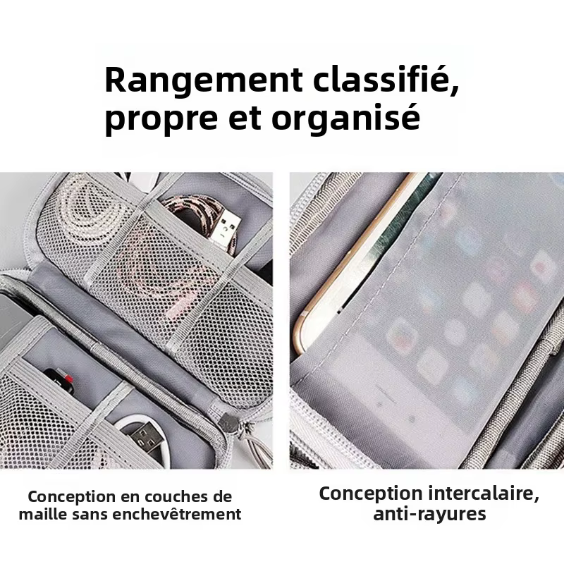 Sac de voyage, pochette de rangement, organisateur de câbles portable, sac à fermeture éclair, accessoires de voyage, indispensable pour les voyages