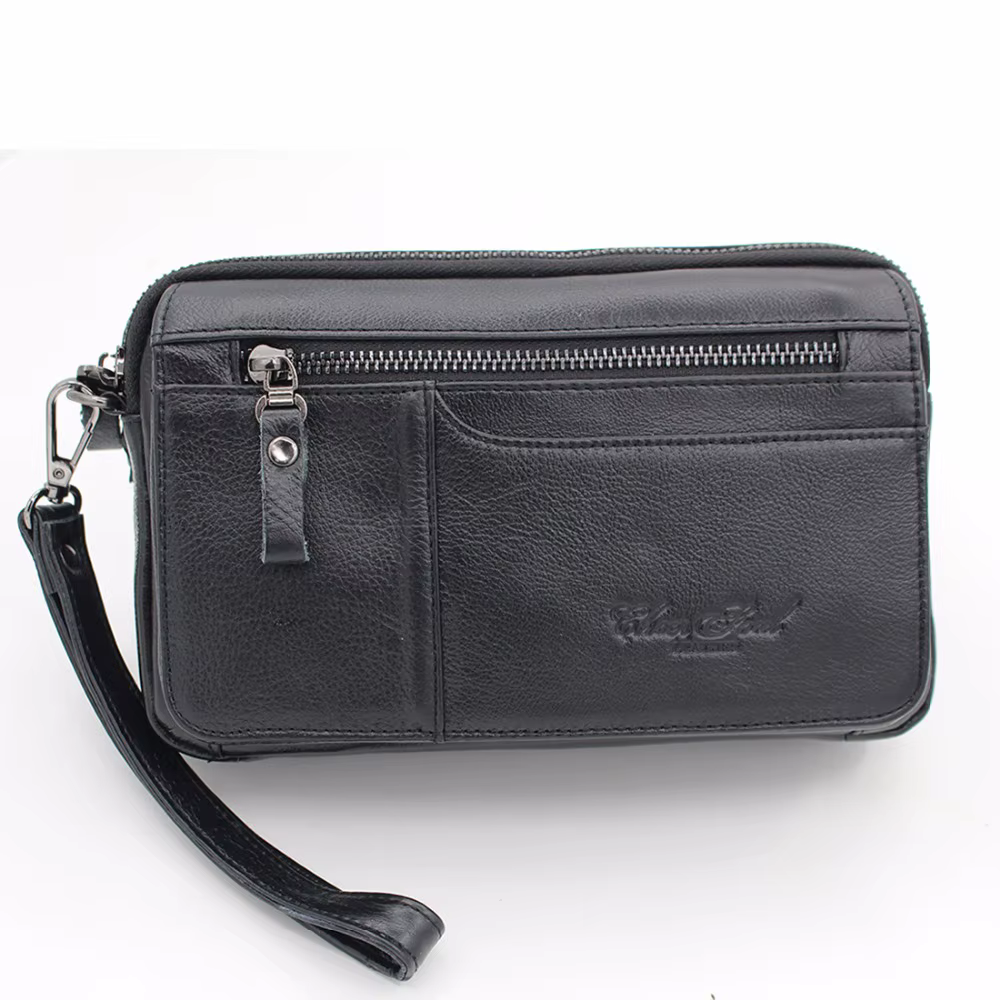 Hommes pochette portefeuille sac Long sac à main en cuir véritable étui à cigarettes porte-carte poche véritable peau de vache mâle argent pratique sacs de poignet