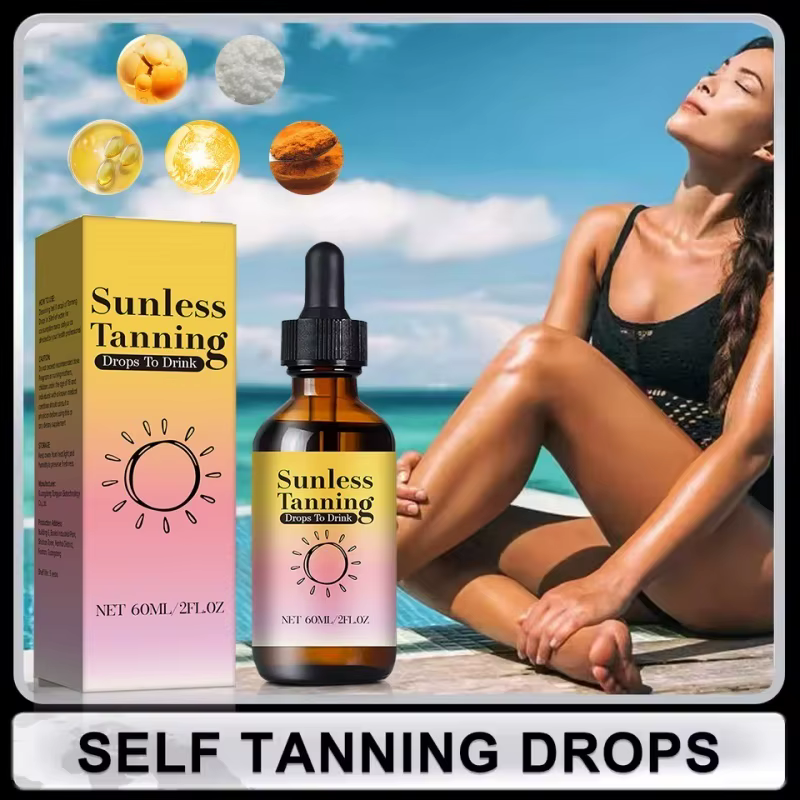 Gouttes autobronzantes 60 ml - Formule vitaminée à la bêta-carotène pour un éclat naturel sans exposition aux UV.