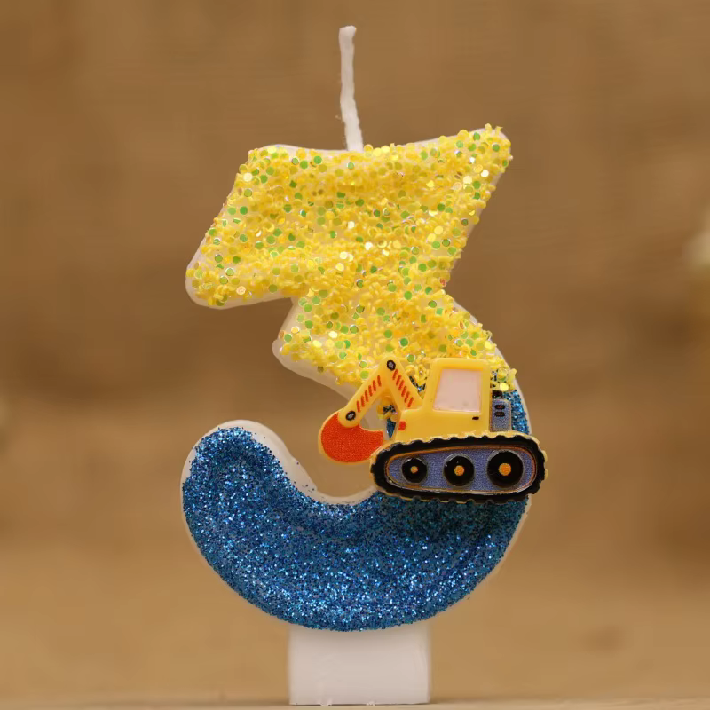Mignon mode créative ingénierie voiture pelle numéro gâteau d'anniversaire bougie cadeau décoration à la main anniversaire bougie garçon fête