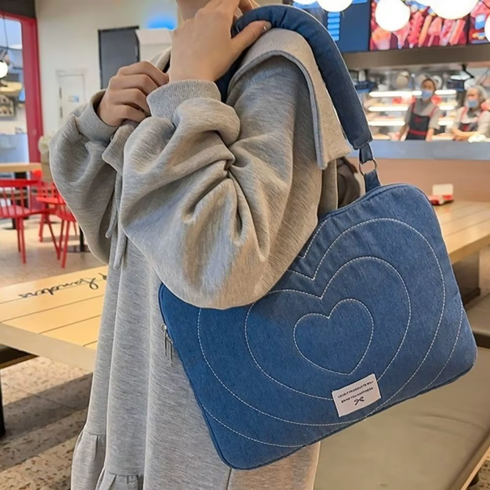 Sac d'ordinateur portable tendance et portable 14 pouces, housse antichoc pour ordinateur portable, sac à main brodé avec nœud, pour les trajets quotidiens