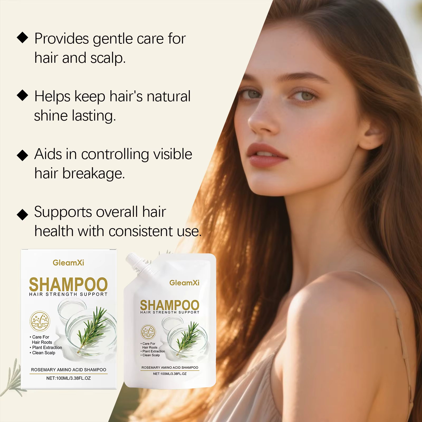 Shampoo à la Rosmarine Acide Aminé Volumisant pour Cheveux Gras Soin du Cuir Chevelu Épaississant Contrôle des Frisottis Brillance Hydratant Gratuit Hommes Femmes
