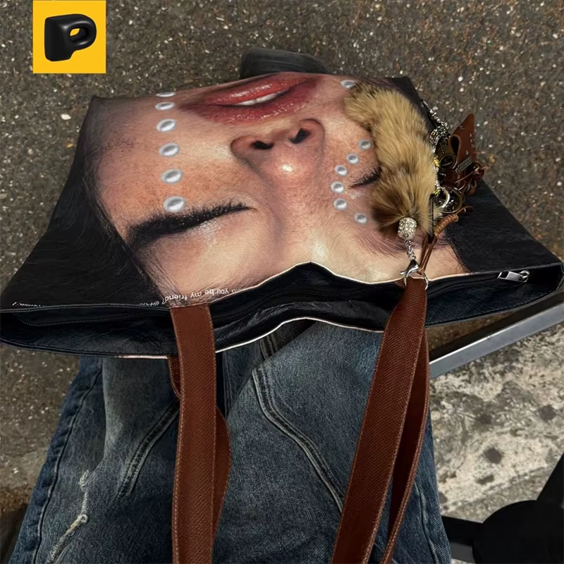 Nouveau sac fourre-tout créatif pour femmes tendance visage impression grande capacité sac à bandoulière étanche fille chaude sac à main grand sac à provisions