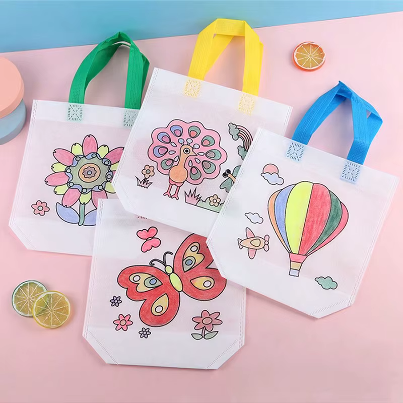 Sac à main Non tissé pour enfants, peinture Graffiti, jouets avec Crayons, sacs à dessin pour enfants, cadeau, matériel de Cognition des couleurs, TMZ