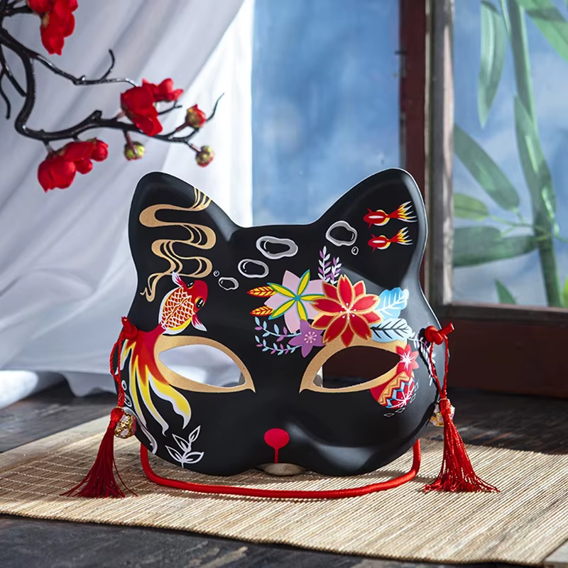 Masque de Cosplay demi-masque fait à la main, masque de chat japonais, Style japonais pour spectacles sur scène, Anime Cosplay