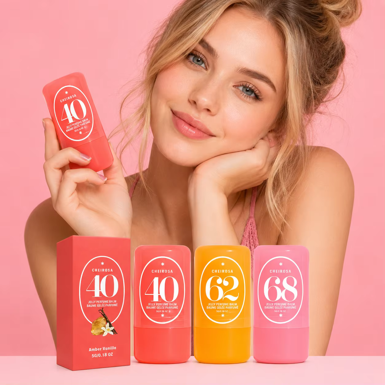Baume Parfumé Solide Jelly 3 Senteurs 40 Ambre Vanille 62 Amande Caramel 68 Litchi Fruité Longue Durée Portable