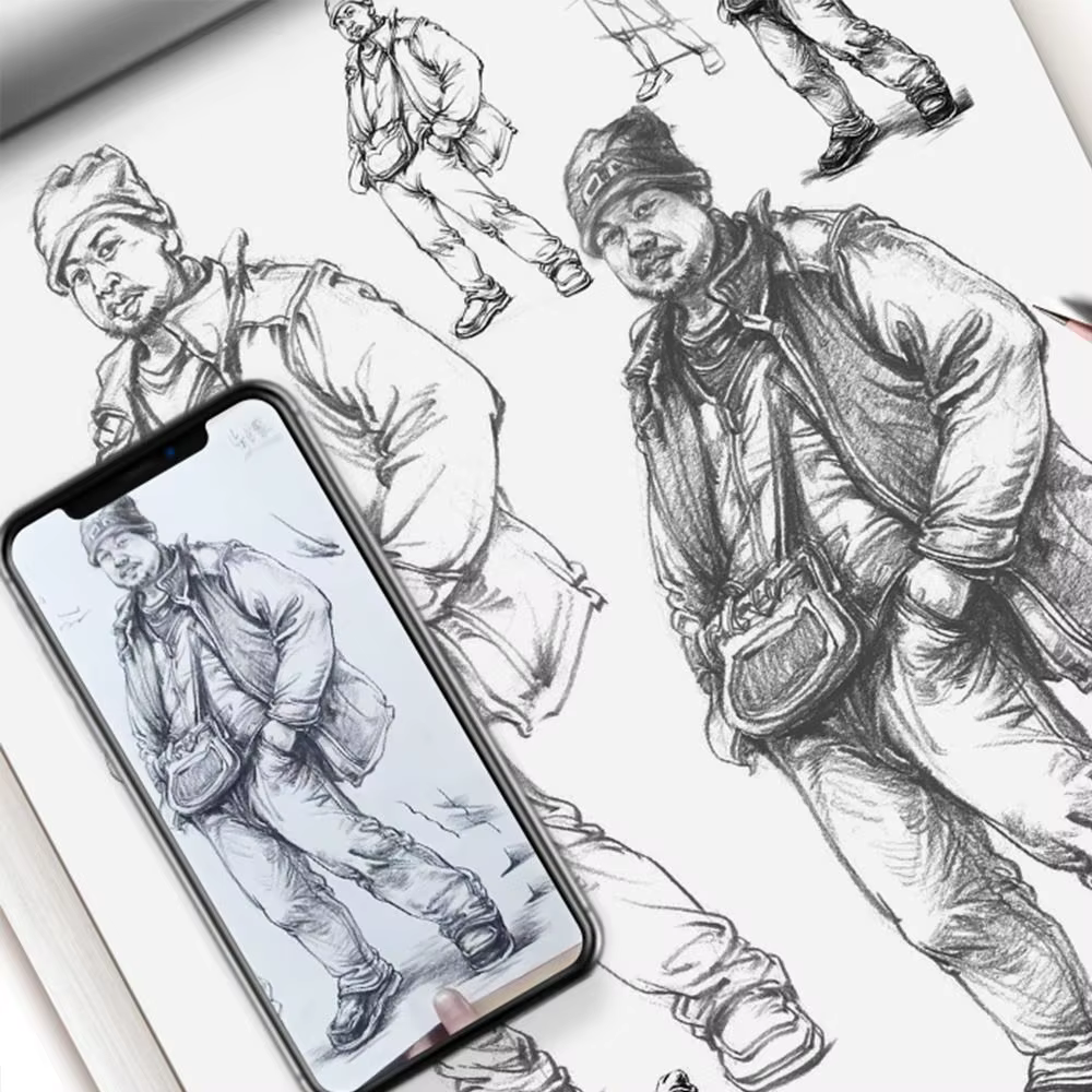 Livre de tutoriel peint à la main, dessiné à la main, personnages de croquis, livre de croquis de traçage, étude, ligne d'apprentissage, livre de pratique de brouillon