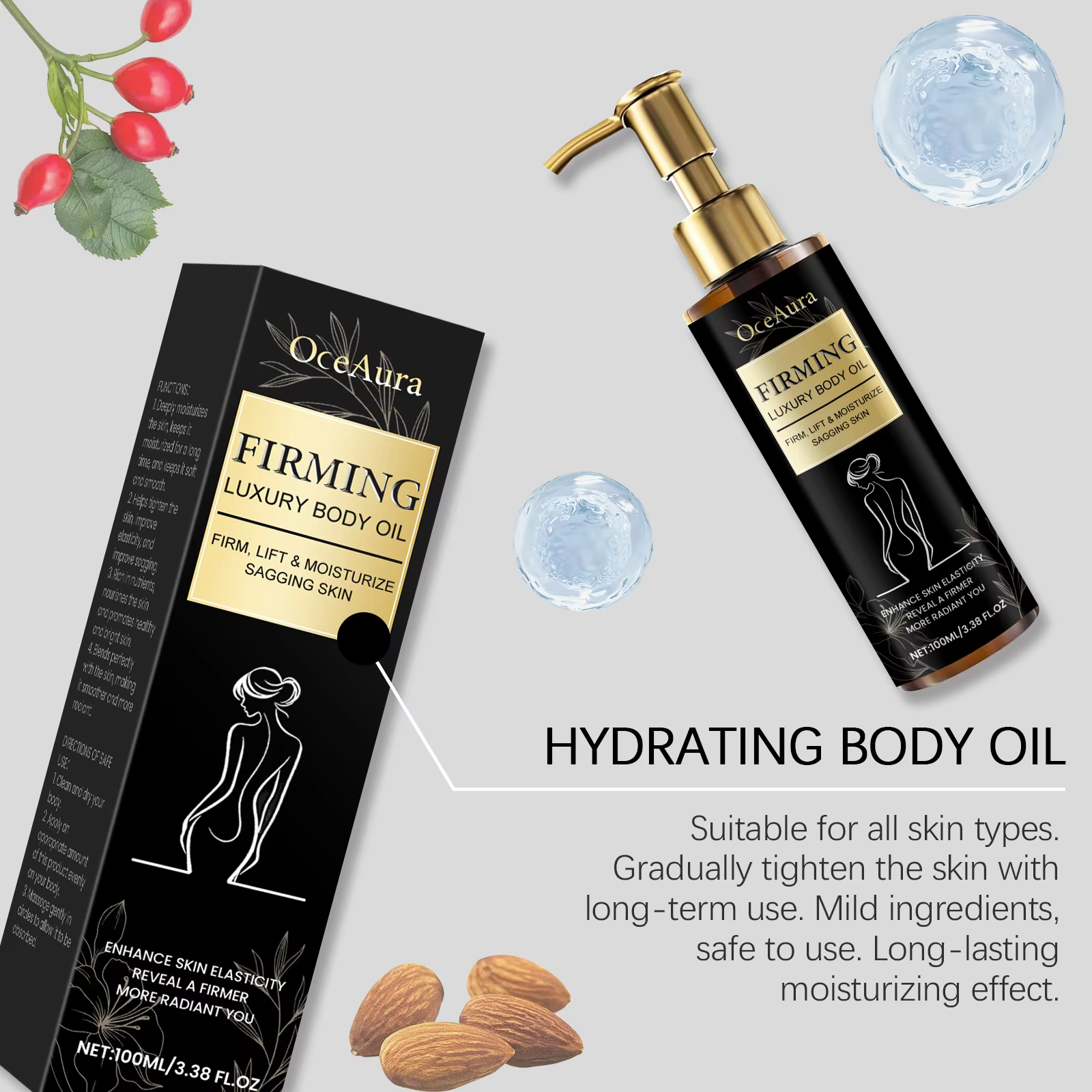 Huile corporelle raffermissante hydratante Anti-Cellulite améliore l'affaissement raffermissant façonnant minceur