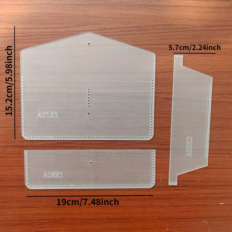Lot de 3 pochettes/portefeuilles en acrylique, modèle de dessin en acrylique pour sac à main, échantillon de conception de cuir fait main, modèle de couture DIY