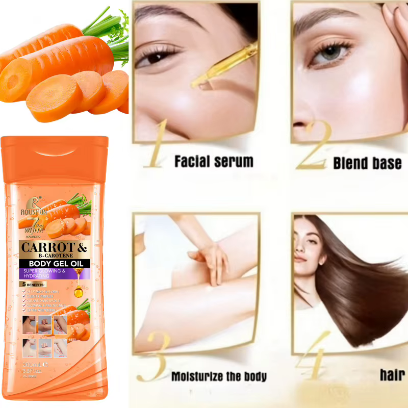 200ML CARROT B-CAROTENE BODY GEL OIL Huile corporelle essentielle hydratante unisexe pour le soin complet du corps