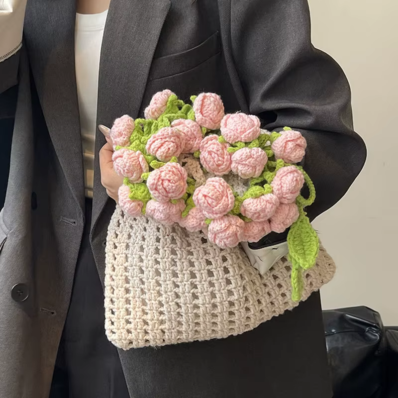 Sacs de créateurs de marque pour femmes 2025 sac à bandoulière tricoté à la main de luxe sacs à main pour dames sacs à main pochette sacs de bouquet de fleurs