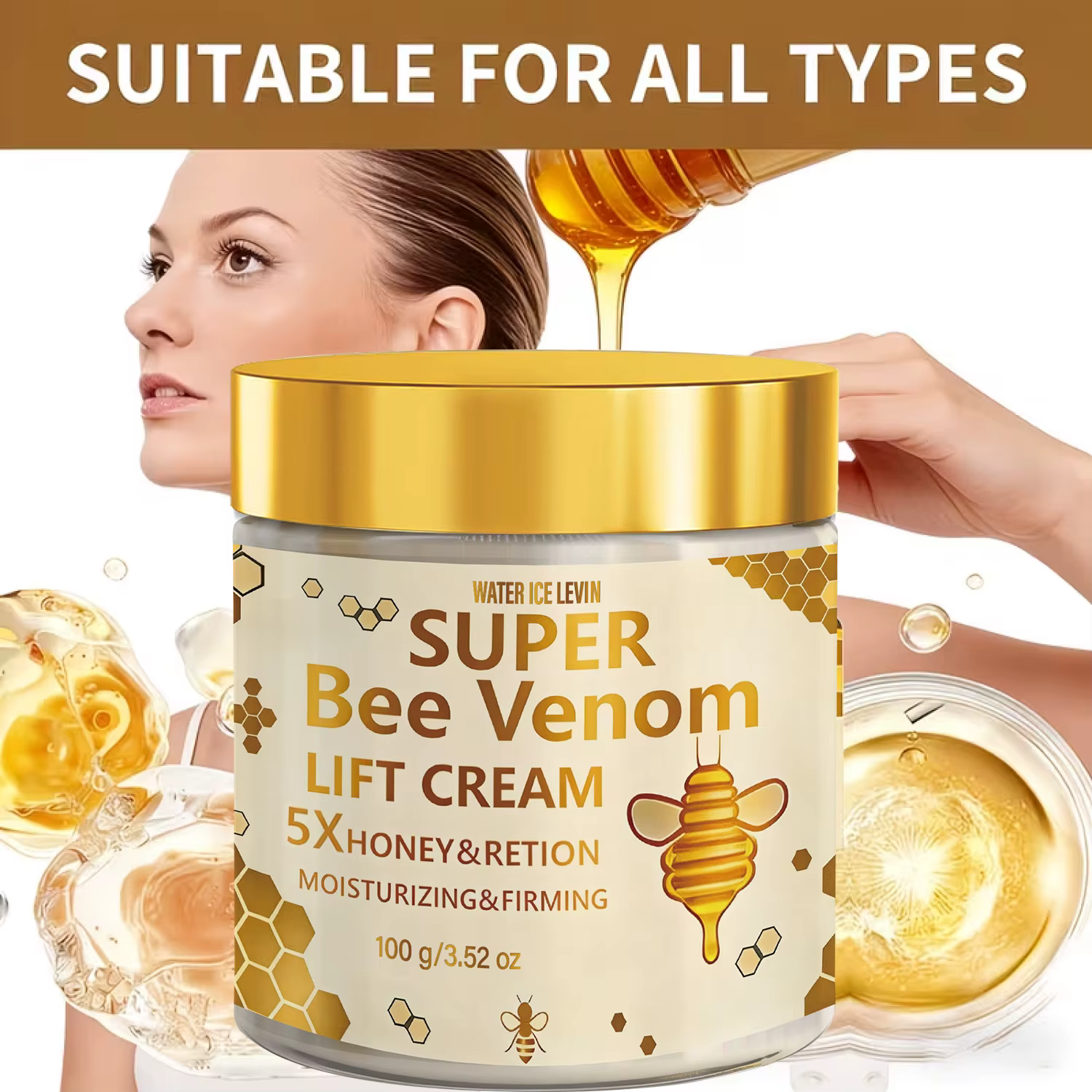 Crème Visage au Venin d'Abeille 100g avec Acide Hyaluronique