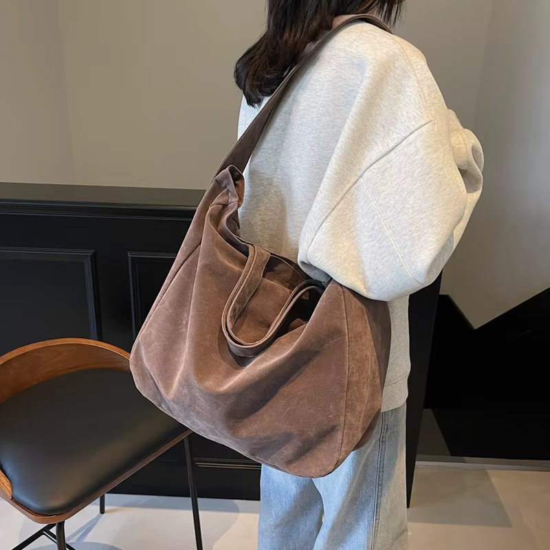 Sacs fourre-tout vintage en daim pour femmes, grand sac à bandoulière initié, sac à livres étudiant coréen, sacs à main, nouvelle mode, 2025