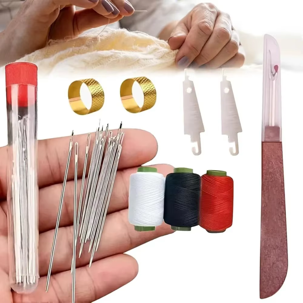 Kit de couture à la main, ensemble d'aiguilles et de fils avec découseur, enfile-aiguille, dégrossisseur pour la couture DIY, la réparation de vêtements, outils de couture pour débutants