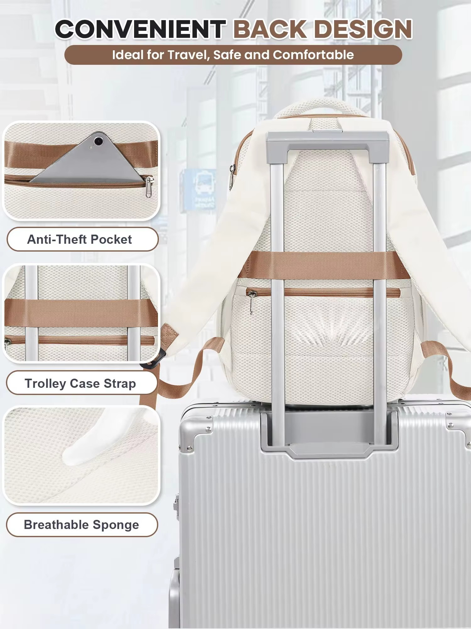 Sac à dos de voyage pour avion 45x36x20 pour bagages à main Easyjet, sac à dos de voyage, sac de cabine, sac à dos pour ordinateur portable pour femme, sac d'école