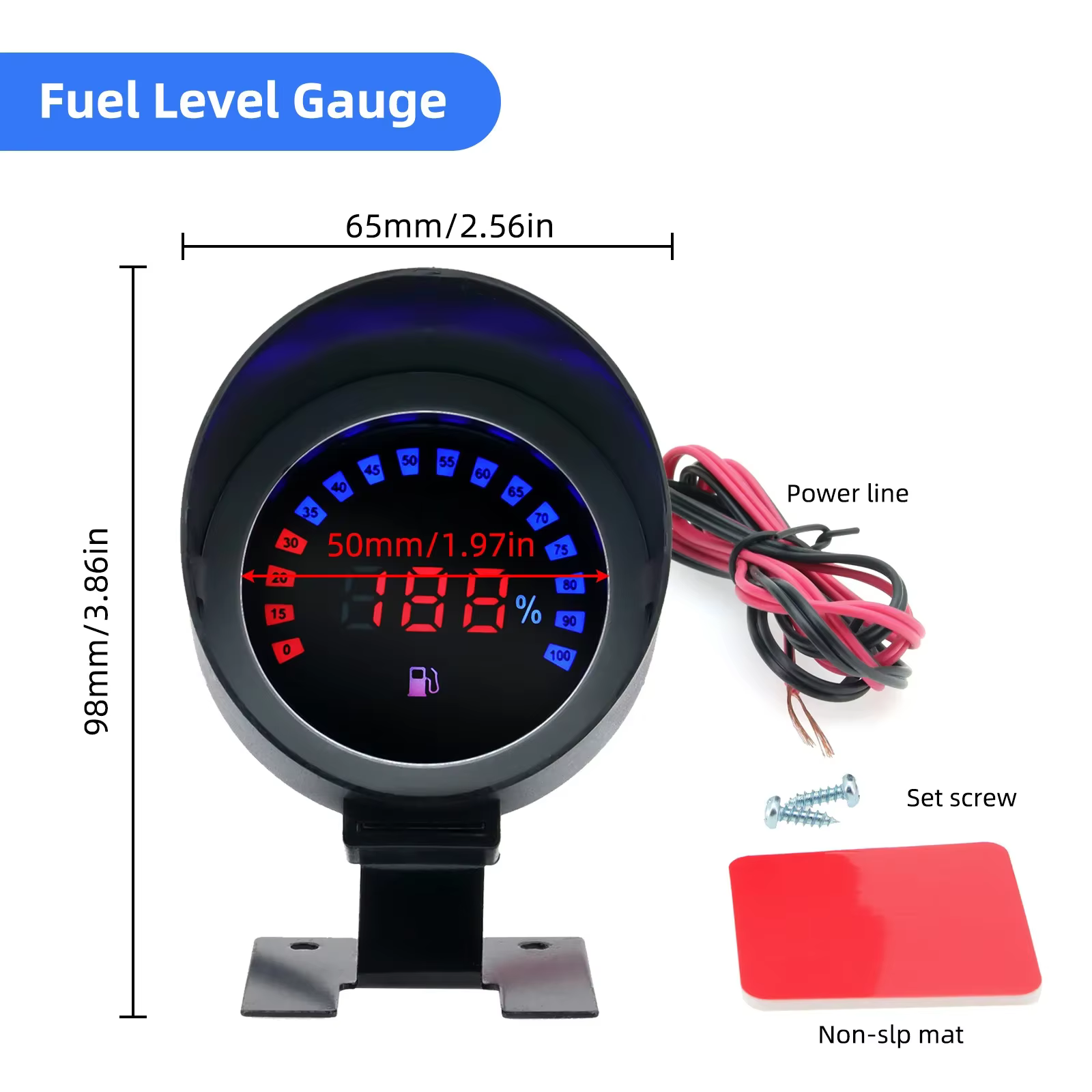 Jauge de niveau de carburant 100% LED rouge, affichage numérique bleu, horloge automobile, indicateur de niveau de réservoir d'huile pour voiture, bateau, flotteur de niveau de carburant