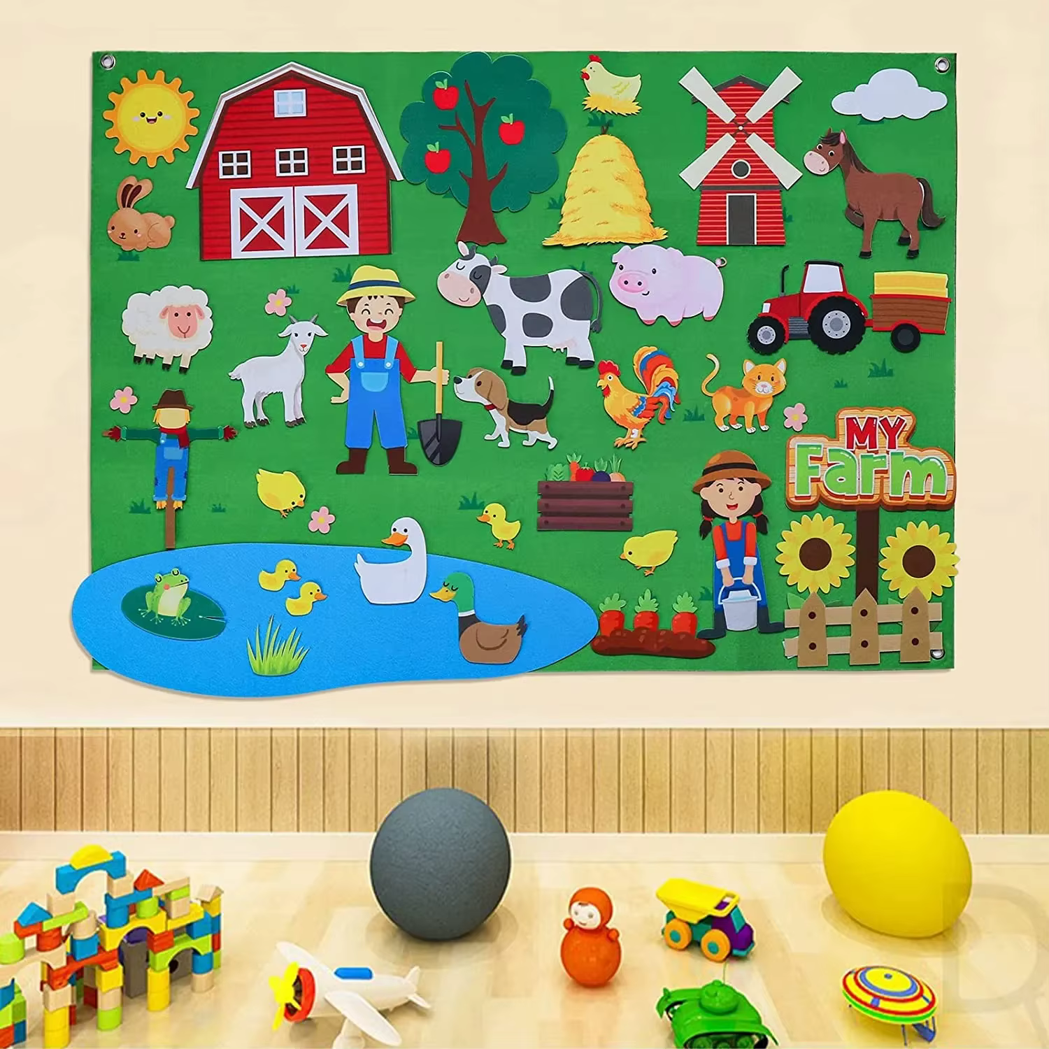Ensemble de planches occupées en feutre pour animaux de ferme, pour tout-petits, thème de ferme préscolaire, apprentissage précoce, jeu interactif pour raconter des histoires