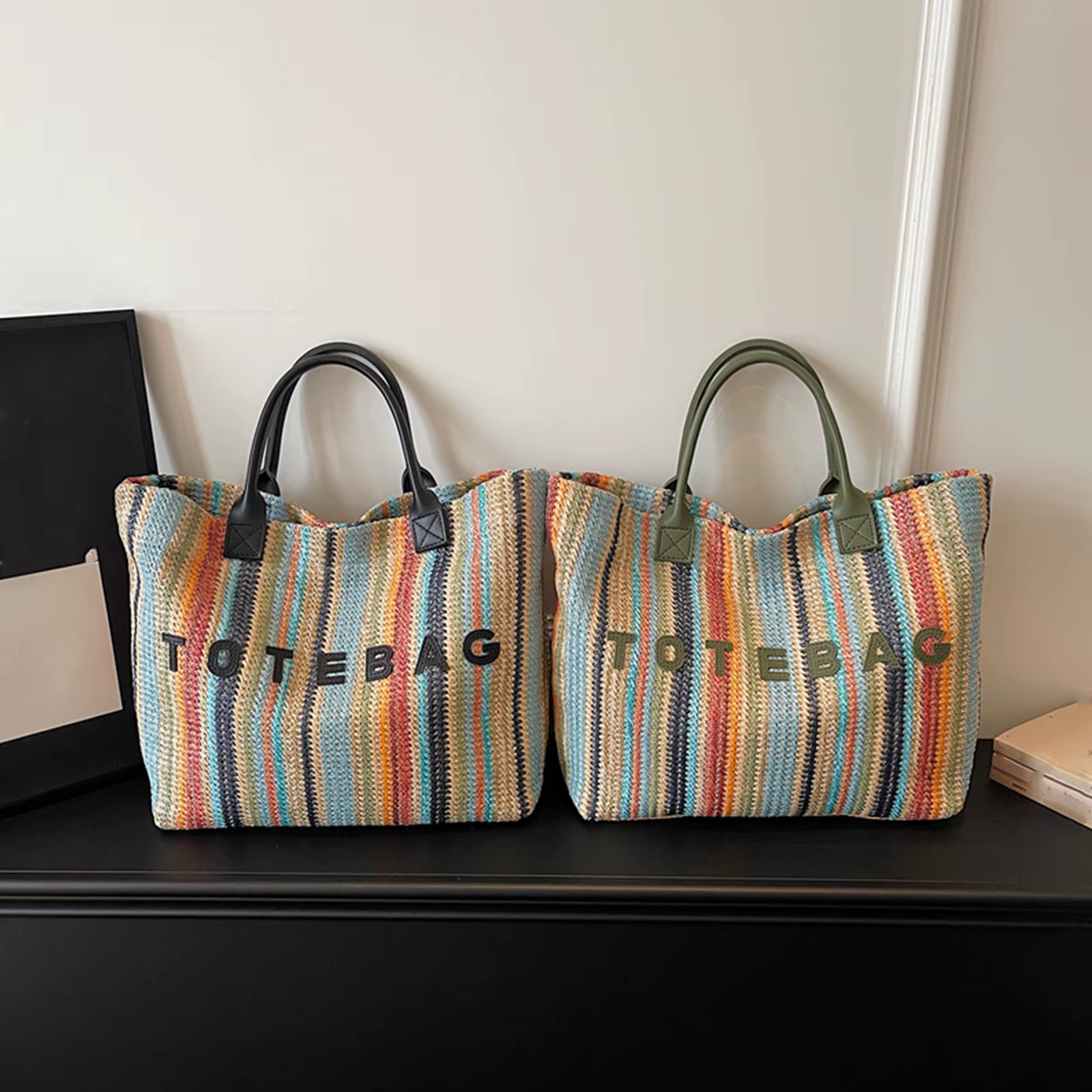 Sac fourre-tout pour femme avec poignée supérieure, sac à main à rayures colorées, sac à bandoulière portable pour les voyages, le shopping, le travail et l'usage quotidien