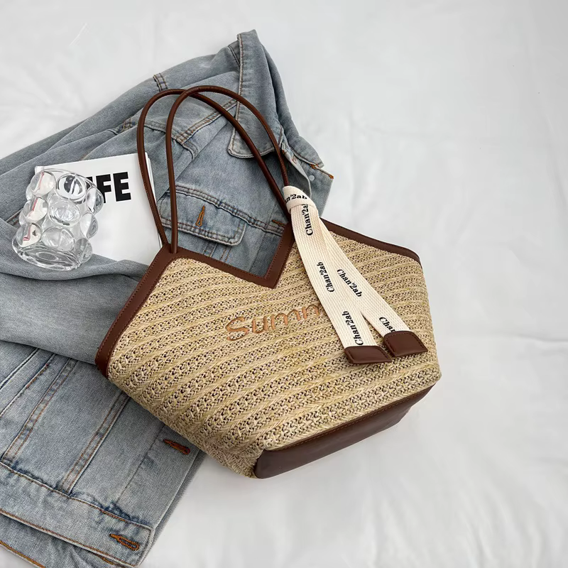 Sac à Main en Paille pour Femme, Sacoche de Plage Rétro, Tissée à la Main, Loisirs d'Été