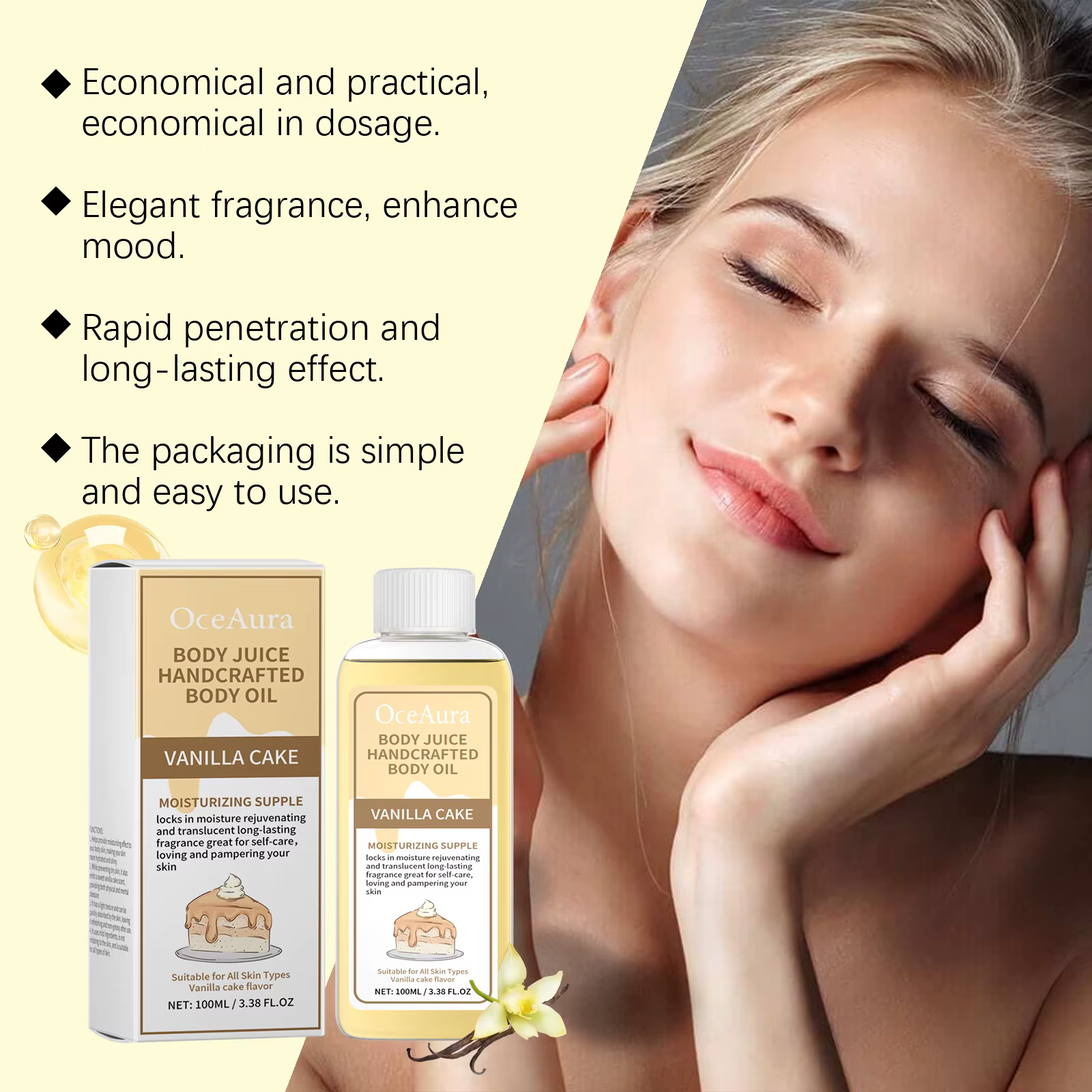 Huile corporelle parfumée vanille parfum longue durée hydratant rajeunissement de la peau